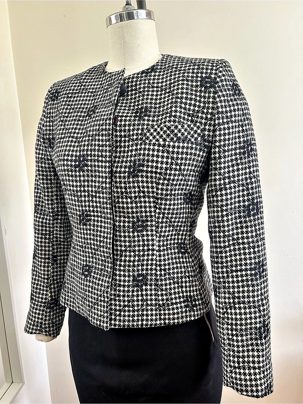 VTG Jack Dale Wool Houndstooth Embroidered Blazer - Size S/M or 38